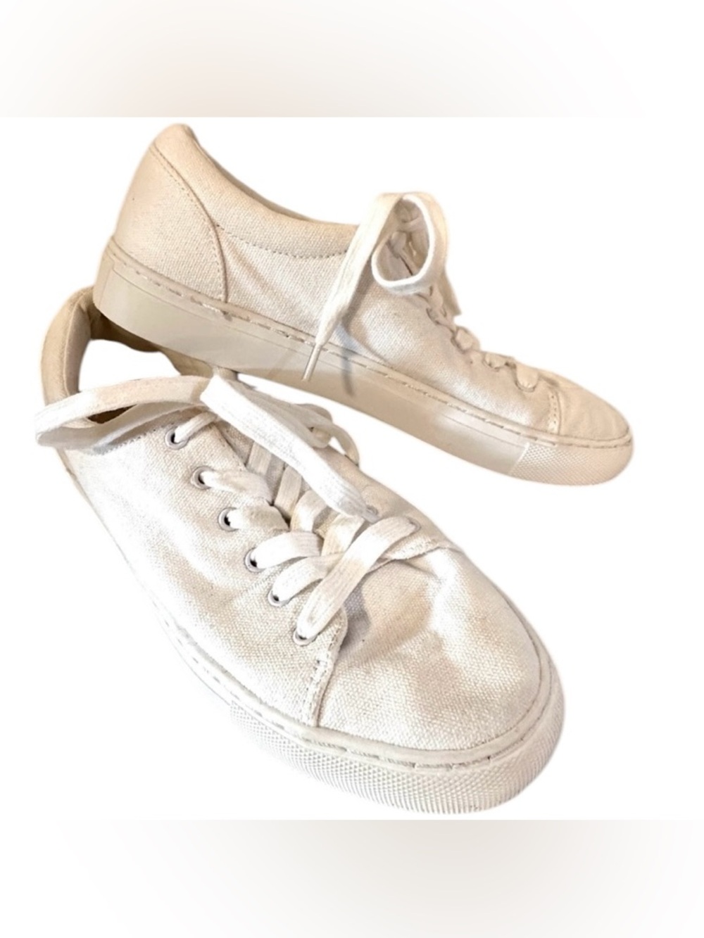 J Crew Factory Road Trip Sneakers Womens Size 7 White Canvas Low Top Lace Up